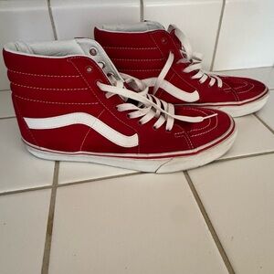 Vans Red and White High-Top Sneakers